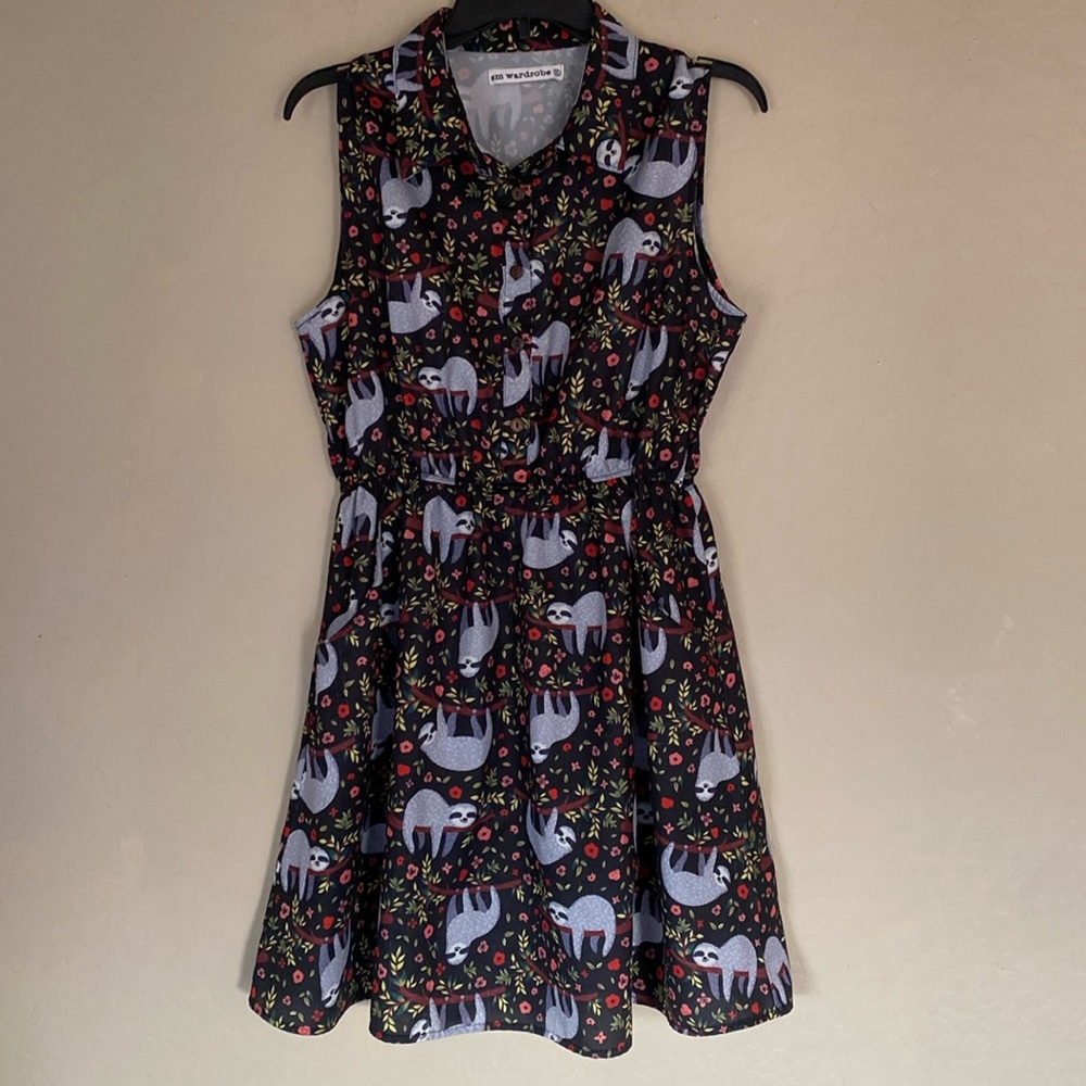 Wonder Nation Black Sleeveless Sloth Print Dress